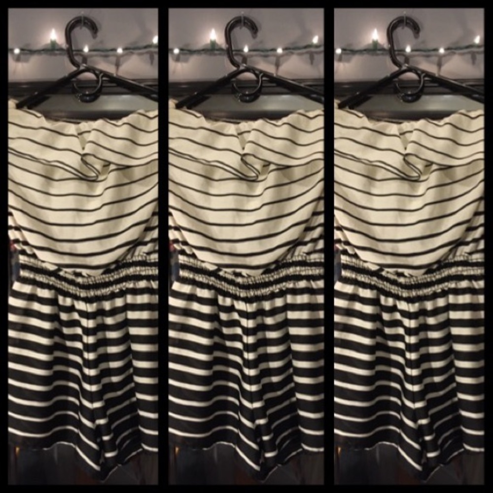 Dressy stripes jumpsuit (shorts) Light cream/black